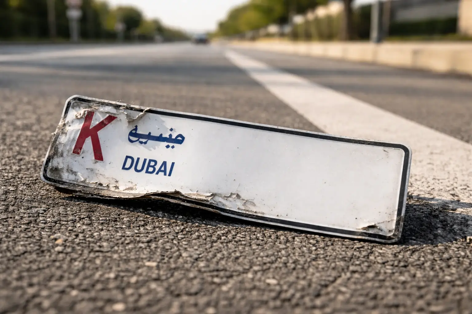 Dubai Number Plate Damaged at the road side